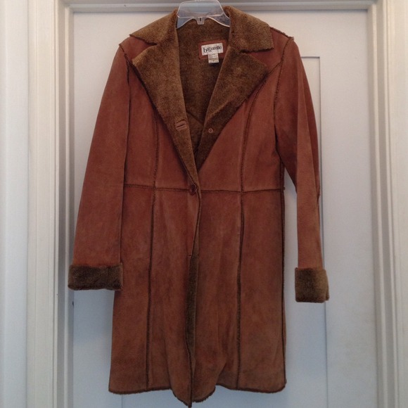 Snuggly brown leather coat!