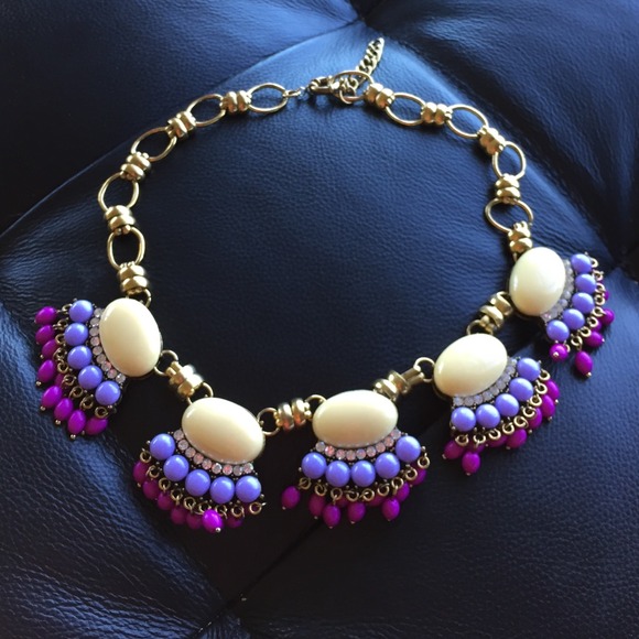 Statement necklace fan fringe yellow lilac magenta