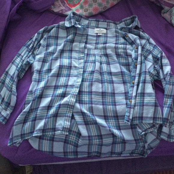 light blue and purple plaid shirt