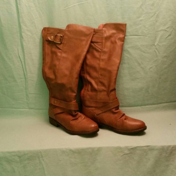 Brown faux leather boots