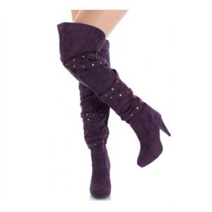 Black Suede Studded Thigh-High Boots by Liliana
