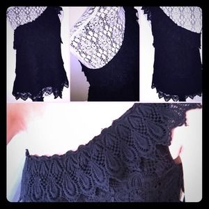Black-One Shoulder-Crochet Lace Top