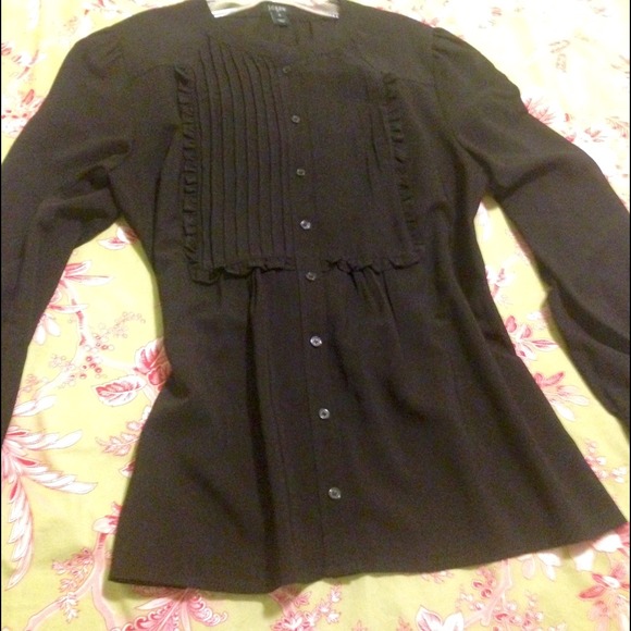 J Crew Semi-Sheer Black Tuxedo Blouse Size 10