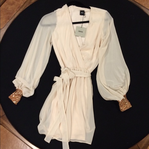 ASOS Dresses & Skirts - ASOS cream wrap dress with gold/bronze cuff 🐚