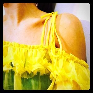 Bright Yellow-Tie Shoulder-Gauze Peasant Top