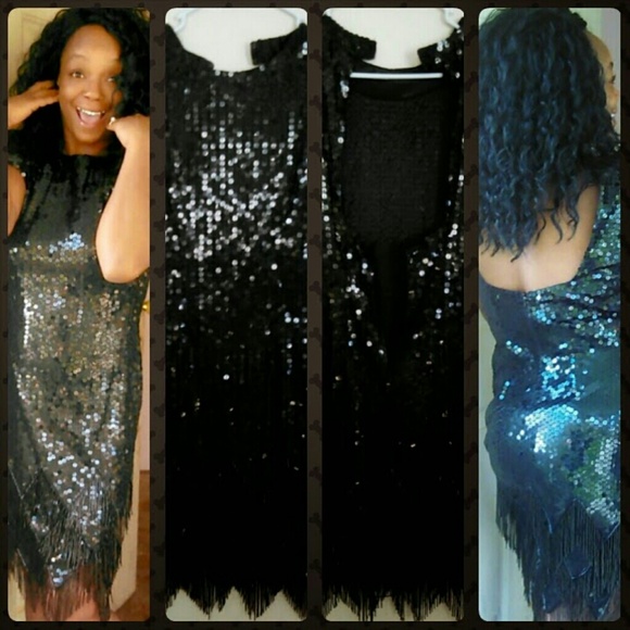 Kathryn Conover Black Sequin/Tassels Dress Size 4