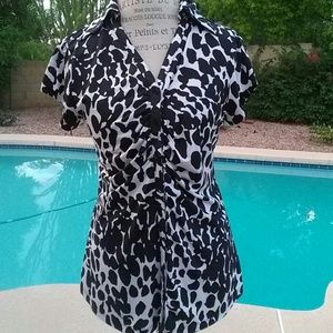 Black and white leopard print top with rusching