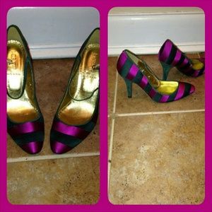 J.Crew Stripe Fuchsia & Green Stripe Pumps Size 6