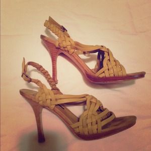 Tan leather strappy heels. Size 8.