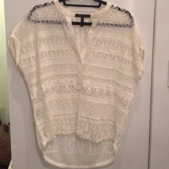 BCBG Cream Lace Overlay Top - Picture 1 of 4