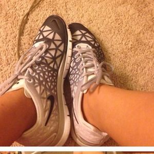 Nike black and white free runs and grey shorts bun