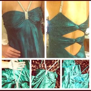 Green Satin-Full Length-Evening Gown