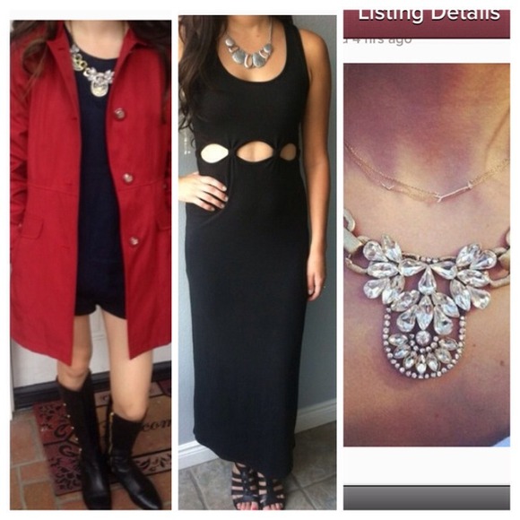 Gallery Outerwear - Bundle: red coat+ necklace+ black maxi