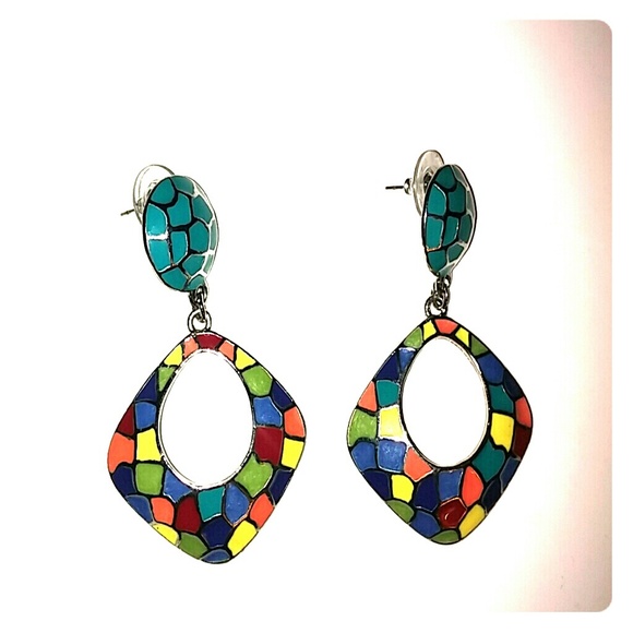 NWOT silver mosaic earrings