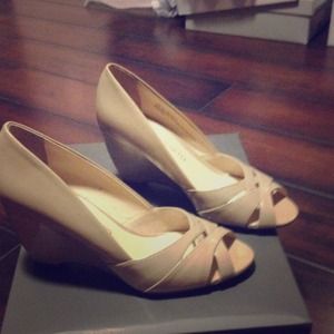 Nude Patent Franco Sarto Wedge Sandals. Sz6