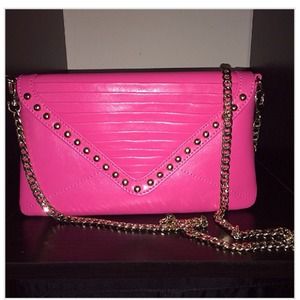 Hot Pink Leather Clutch