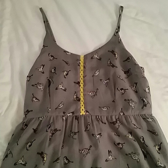 Gray/yellow bird print hi - low dress
