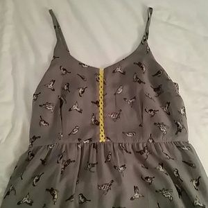 Gray/yellow bird print hi - low dress