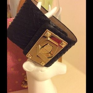 Bold gold clasp black herringbone braid Bracelet