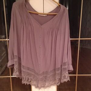 Grey boho lace top PLUS
