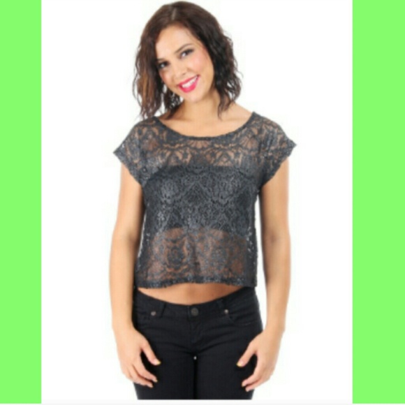 Metallic lace top