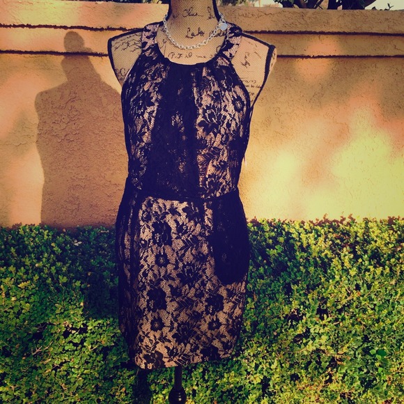 Black Lace Dress w Pink lining 💐 - Picture 1 of 3