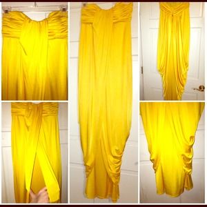 Yellow/Gold-Draped-Strapless Gown