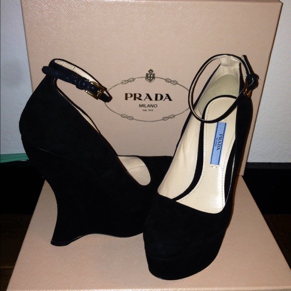 Prada Shoes - Prada Black Suede Wedges Size 6.5