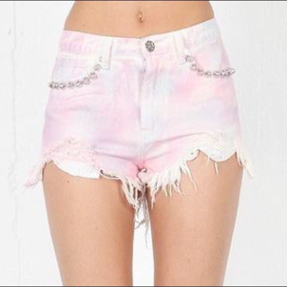 UNIF Candy Distressed Denim Shorts pink tie dye