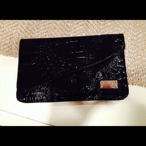 Large Nine West black shiny clutch NWT
