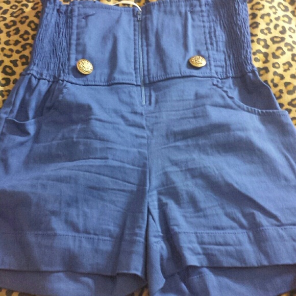 High waisted blue shorts