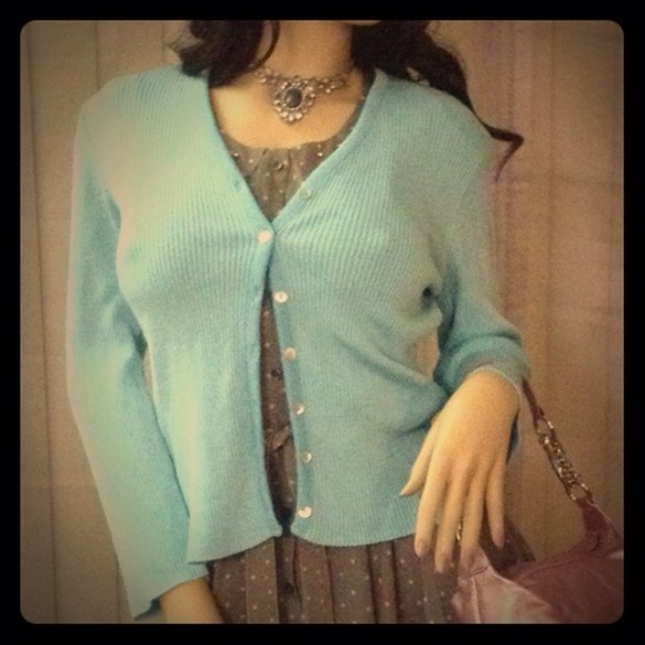 Tiffany Robin's Egg Baby Blue cardigan sweater - Picture 3 of 4