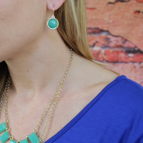 Teal geometric layered necklace set - Picture 2 of 2