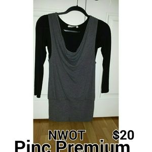 Double Layer, Grey&black, Scoop-neck shirt