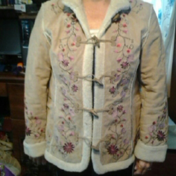 Tan suede embroidered coat