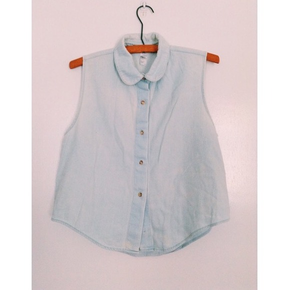 AA Denim Sleeveless Crop Button Up