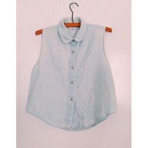 AA Denim Sleeveless Crop Button Up