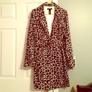 Brown and creme giraffe print trench style jacket
