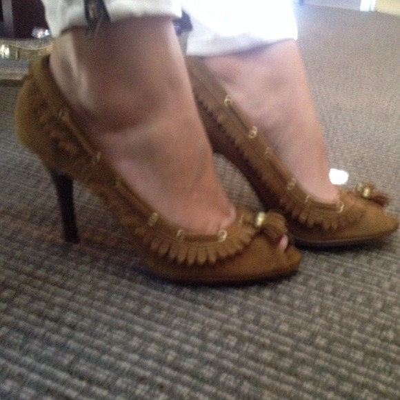 Mia loafer heels tan cognac fringe tassle 8.5 - Picture 3 of 4