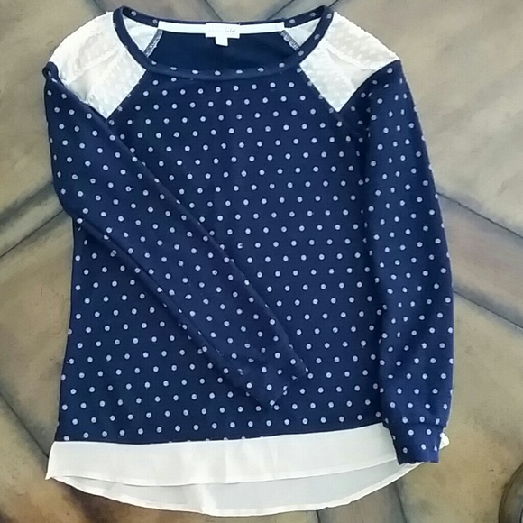 maison Jules blue and soft pink polka dot sweater