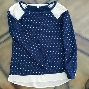 maison Jules blue and soft pink polka dot sweater