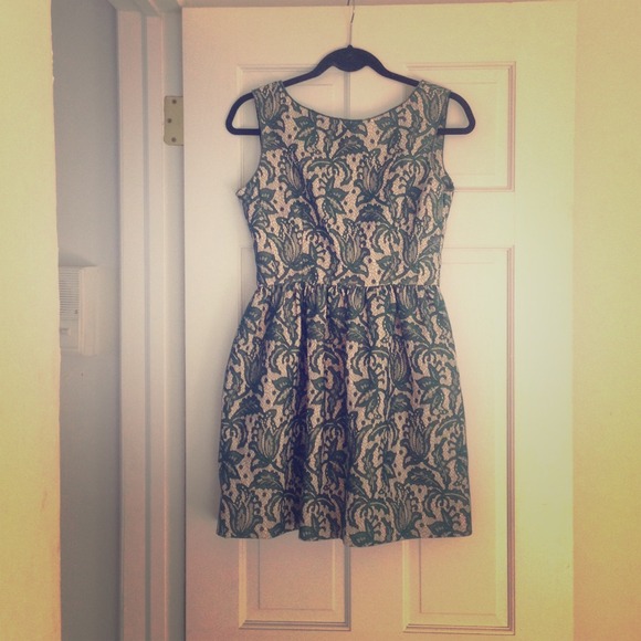 Zara small green lace/jacquard cocktail dress