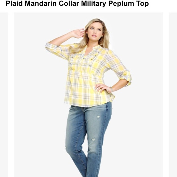 Plaid Mandarin Collar Military Top