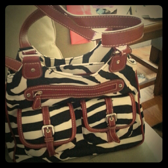 Red and zebra handbag