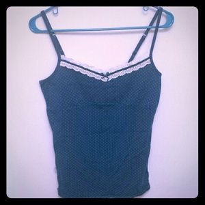 Teal blue polka dot with lace tank top