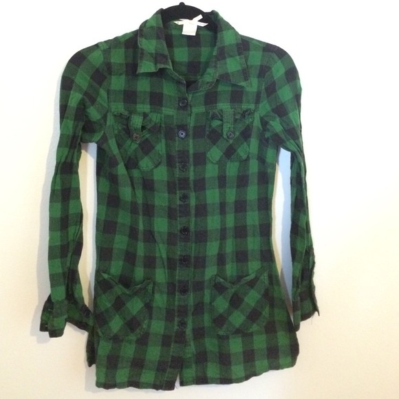 SOLD Long green plaid shirt