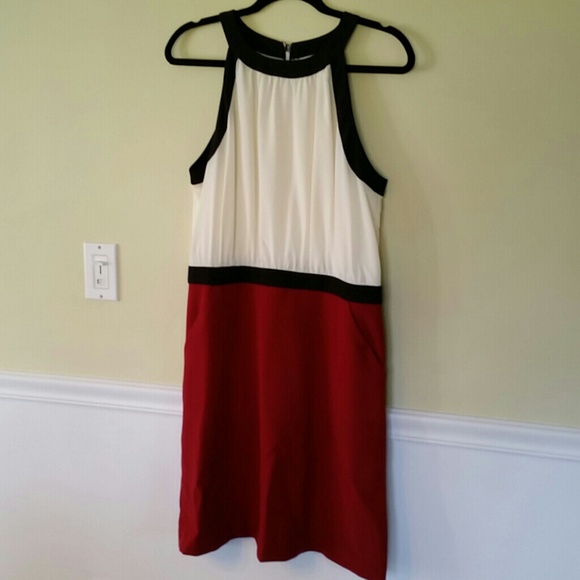 Loft off white burgundy dress
