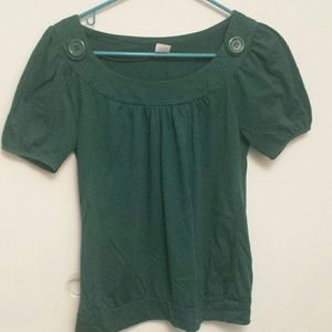 Green boatneck top with button details