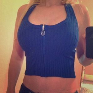 Sexy bright blue Guess crop halter sweater