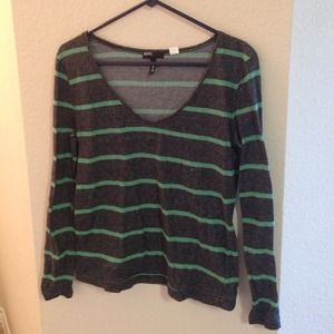Grey/Black and Green Striped Long Sleeved Shirt